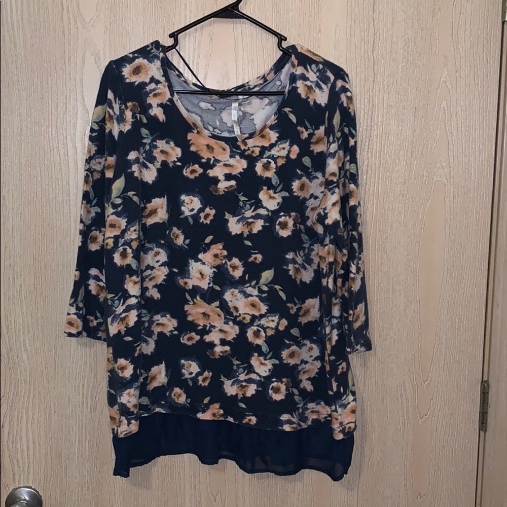 Lauren Conrad Floral Blouse Sheer Hem